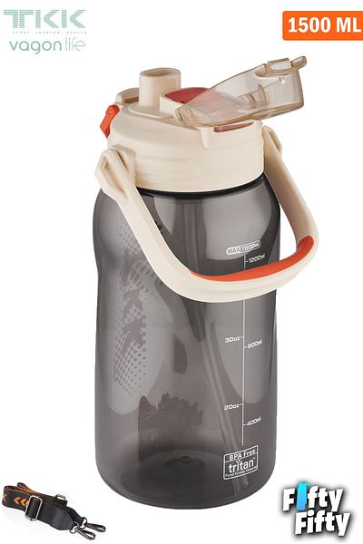 Vagonlife TKK 1500 ML Tritan Water Bottle - Single Lid, Dual Use, with Straw and Comfortable Drinking - FFTKK1027-1500ML