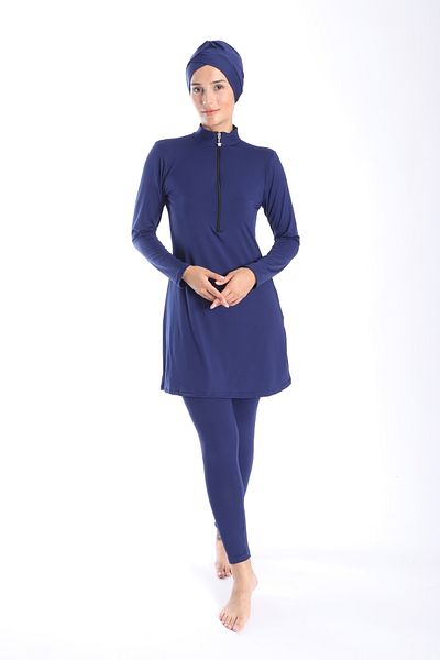 My-o Zippered Long Sleeve Hijab Swimsuit - Solid Color 38-52