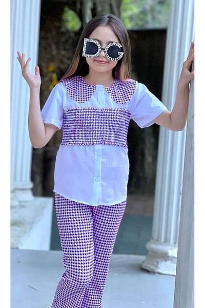 Calisa Set cămașă cu guler pentru bebeluși și pantaloni cu picioare spaniole pentru fetiță - vară