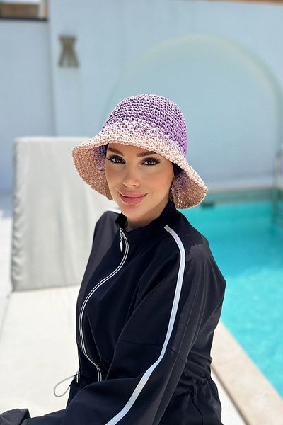 Remsa Mayo Straw Knitted Hand Hat - RŞ-102 Lilac Powder