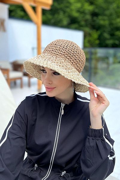 Remsa Mayo Straw Hat Hand Knitted - Camel Beige RŞ-102