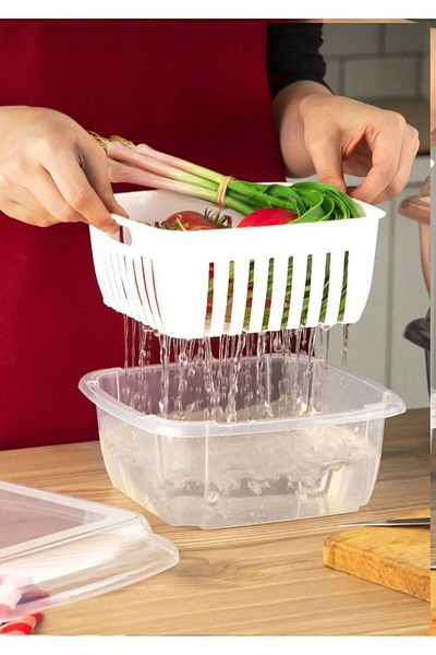 ALİNA HOME Vegetable Fruit Olive Washable Storage Container with Strainer and Lid