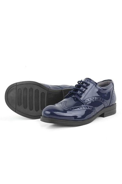 ceocuk Navy Blue Patent Leather Circumcision Wedding Tuxedo Rubber Laced Children's Shoes