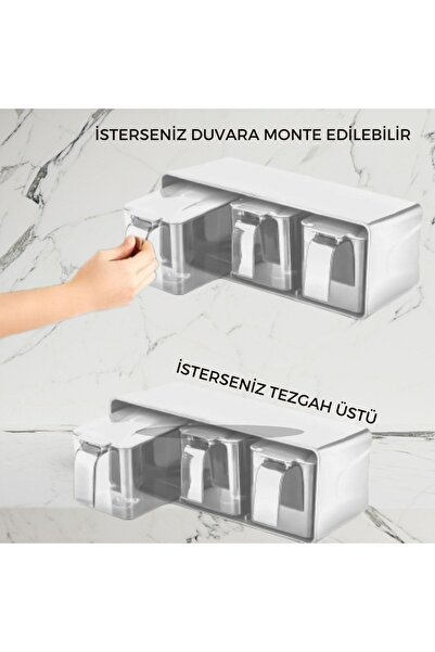 Asey Home Qlux 3’lü Baharatlık Set Duvar Askılı Kaşıklı Krem