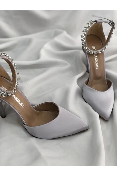 TOBAİ Argintiu Satin Stone Pantofi confortabili cu toc stiletto