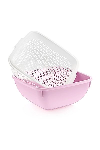 Melkan Home 6-Liter Strainer and Square Bowl - Multi-Purpose, Powder Color Kitchen Supplies