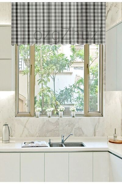 perlina home ستارة مطبخ قصيرة ذات مربعات كبيرة باللون الرمادي