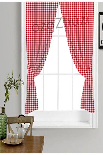 perlina home Kitchen Elegance Plaid Pattern 2 Wing Background Curtain Red (Width X Length)
