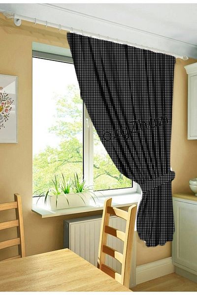 perlina home Plaid Black Rustic Single Wing Plain Planted Background Curtain (Width X Length)
