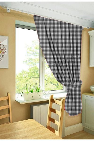 perlina home Plaid Gray Rustic Single Wing Plain Planted Background Curtain (Width X Length)