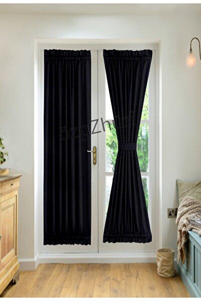 perlina home Room Elegant Door Curtain Black Width X Size (Slip on Rustic Pipe)