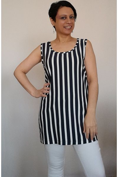 Mertcan Butik Tricou din vascoză din bumbac pieptănat cu dungi groase, albastru bleumarin