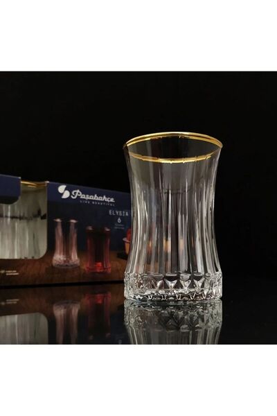 FAYA HOME Paşabahçe Elysia Golden Touch Tea Cup Gold Gilded - 6 Pieces Tea Cups 42901