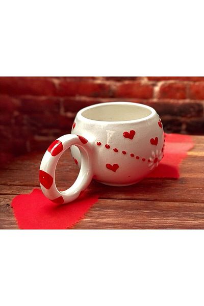 SeraCEY Bubble Special Embossed Heart and Daisy Hand Embroidered 2-Piece Lover Ceramic Mug