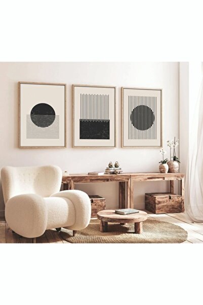 woodhomeworks Ahşap Çerçeveli Minimalist 3’lü Tablo qmrc