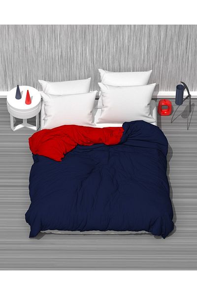 MODELHOME Double Two Color (Red-Navy Blue) Cotton Ranforce Kmş Duvet Cover, Duvet Cover (200 x 230 cm)