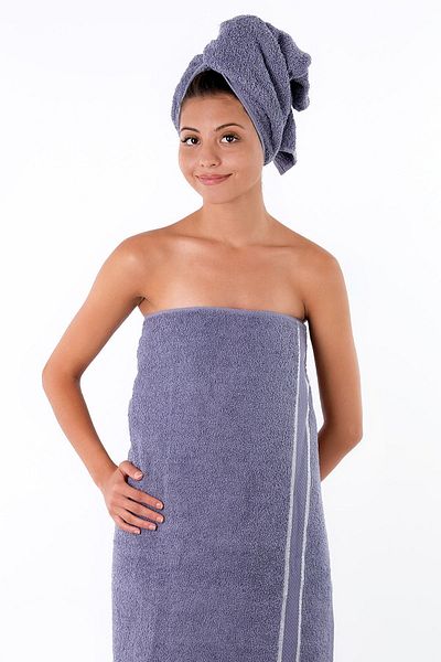 MODELHOME 100% Cotton Anthracite Colored Bath Towel and Head Towel Set