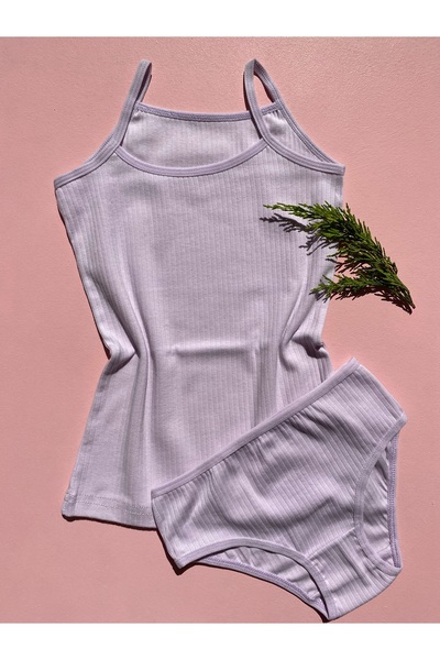 LEYNA BUTİK 6 Pieces Corded Cotton Undershirt and Panty Set for Girls - With Rope Strap