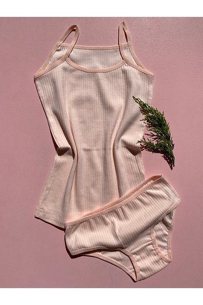 LEYNA BUTİK 6 Pieces Corded Cotton Undershirt and Panty Set for Girls - With Rope Strap
