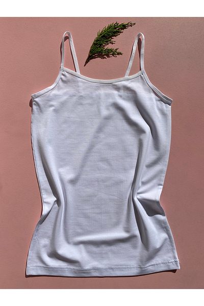 LEYNA BUTİK Cotton Lycra 2 Pieces White Color Oval Collar Rope Strap Women's Athlete