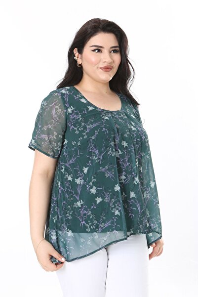 Şans Plus Size Green Viscose Chiffon Blouse - Tank Top, 65N37995