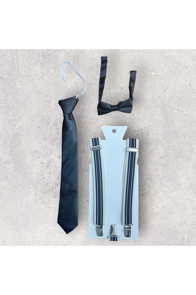 Çocuk Papyon Kravat ve Pantalon Askı Seti 0-15 Yaş