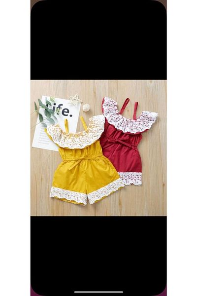 ELISHA Linen Jumpsuit - Girl, Lace Detailed Shorts