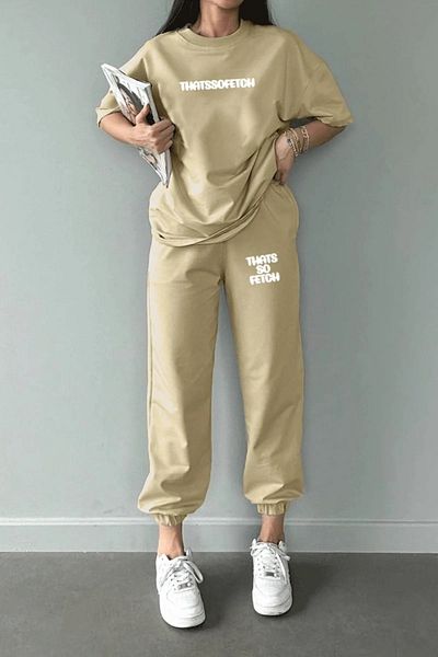 DAXİS Sportwear Company Printed Bottom Top Tracksuit Set Oversize Crew Neck - T-Shirt Sweatpants Jogger