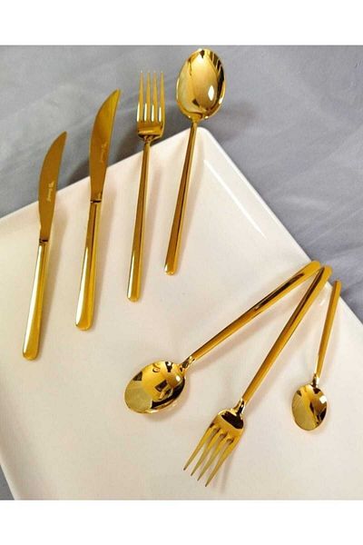BRONDOFF Bahama 42 Pieces 24 Carat Gold Plated Fork Spoon Knife Set