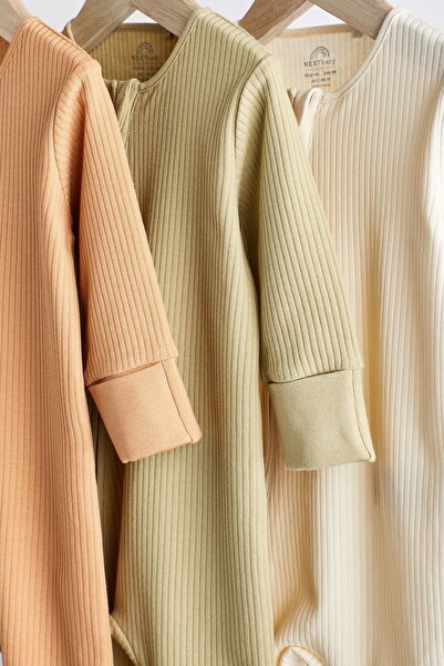 Next Baby Green Orange 3-Piece Overalls Set - 100% Cotton, Ribbed, Footless