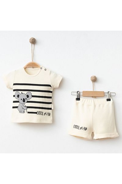 Aa Bebek Mouse Printed Striped Little Man Summer Baby Boy Short Sleeve T-Shirt Shorts Bottom-Top 2-Piece Set
