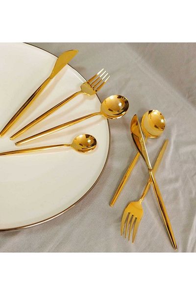 BRONDOFF Ikon 24 Carat Gold Plated 84 Piece Fork Spoon Set