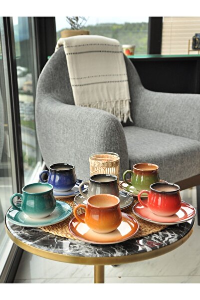 M'art Home طقم فناجين قهوة ملون سعة 150 مل مكون من 6 قطع - سينارلوتي