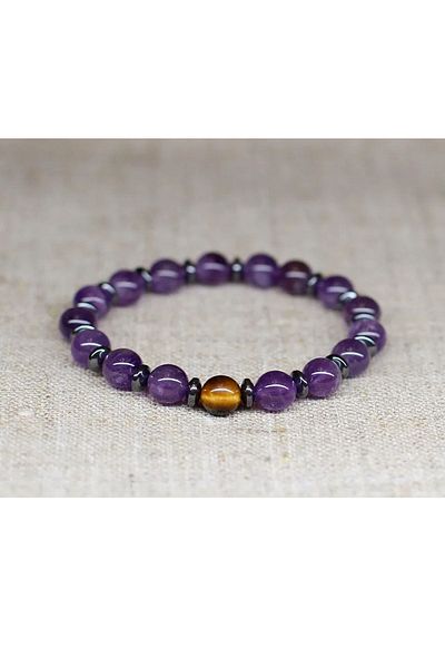 Kusakli Amethyst Hematite Tiger Eye Natural Stone Design Bracelet