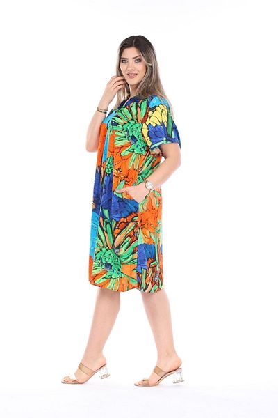 Eceyaman moda COPY - women's pink yellow geometric oversize dress