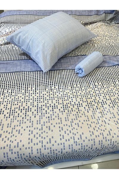 ŞENER HOME Set Blue Pique dublu - Cearșaf cu model și elastic
