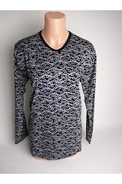 YAŞAR TRİKO Kadın Lacivert Bej V Yaka Uzun Kollu Yanları Yırtmaçlı Yazlık Vis...