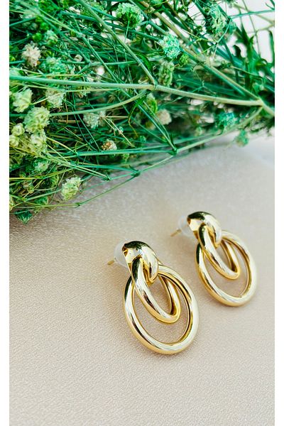 Markiz Takı 4 cm Width Gold Brand Earrings