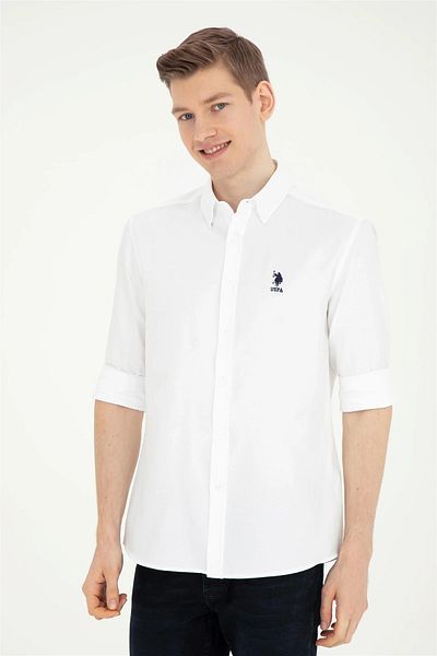 U.S. Polo Assn. Λευκό μακρυμάνικο ανδρικό πουκάμισο - 100% βαμβάκι 1829634