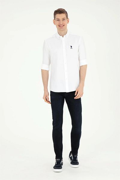 U.S. Polo Assn. Λευκό μακρυμάνικο ανδρικό πουκάμισο - 100% βαμβάκι 1829634