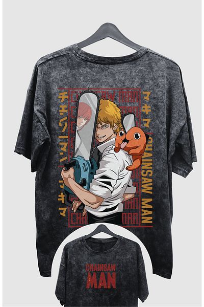Fuddy Moda Chainsaw Man Pochita Denji Tricou oversize unisex imprimat pe spate