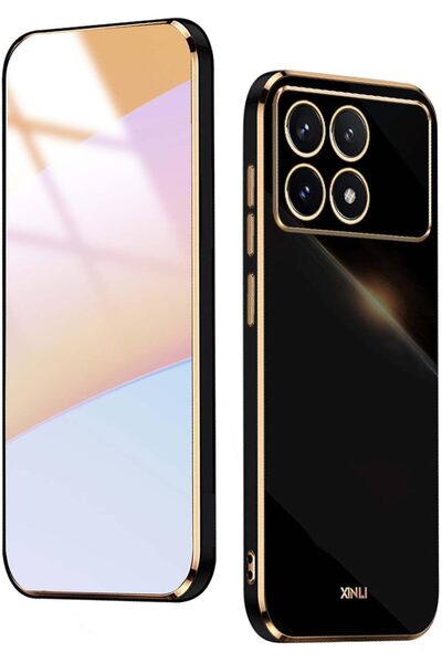 Rivor Xiaomi Poco X6 Pro Uyumlu Kılıf Parlak Kenarı Altın İşlemeli Kamera Kor...