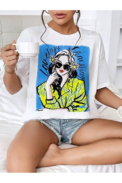 over head oh Біла футболка Oversize - Жіноча, з принтом Lovely Charming