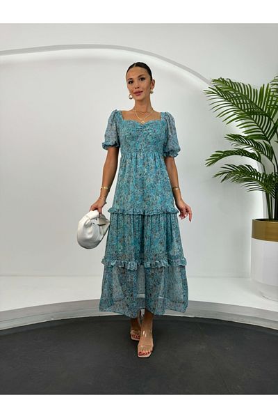 Elif Özbey Butik Φόρεμα με στρώσεις μπλε ελαστικό