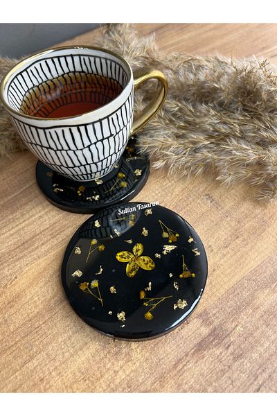 Sultan Tasarım Set of 4 Real Dried Flower Patterned Coasters