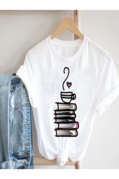 classy moda Single Jersey T-Shirt - White Printed Oversize Crew Neck Short Sl...