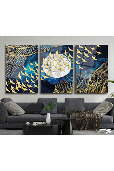 duvarsanatı Αφηρημένο σετ τριών γυάλινων πινάκων ζωγραφικής με πουλιά, μοντέρ...