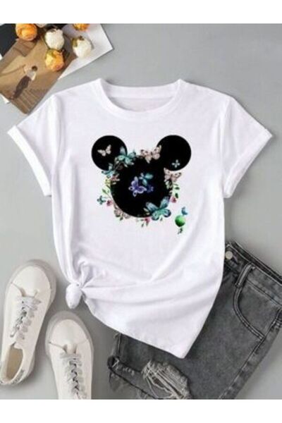 CLASSY.MODA Μπλουζάκι με λευκή στάμπα Oversize - Crew Neck, κοντό μανίκι