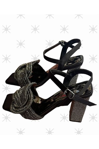 İpek Sandale de rochie de seară pentru femei cu toc înalt Black Stone