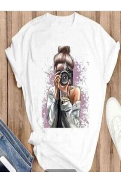 CLASSY.MODA Μπλουζάκι μονόχρωμο - Λευκό μπλουζάκι με κοντό μανίκι με λαιμόκοψη